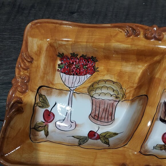 Serving Tray Platter D'Lusso Home Collection 2 Divided Sections Metal Stand - Picture 8 of 10